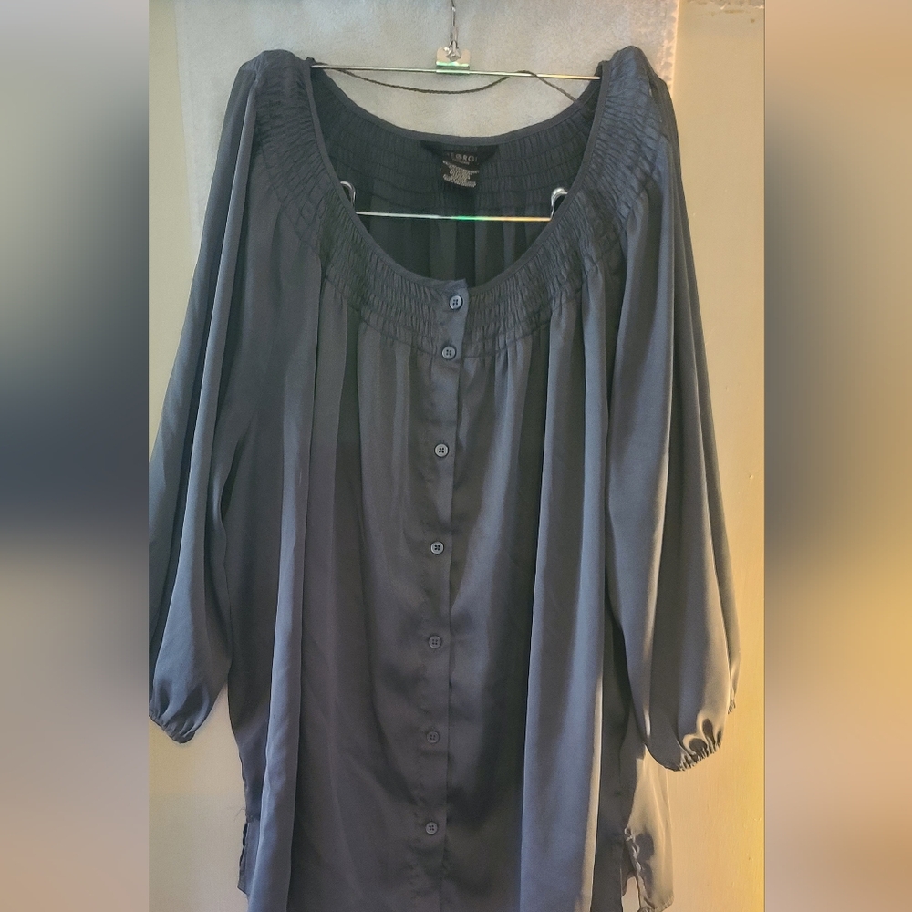 George Dark Gray Button-Front Peasant Tunic